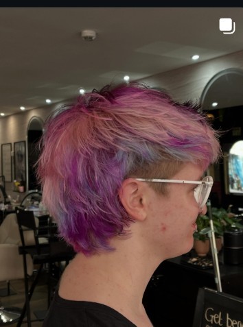 Lilac and purple pixie crop, short and razored